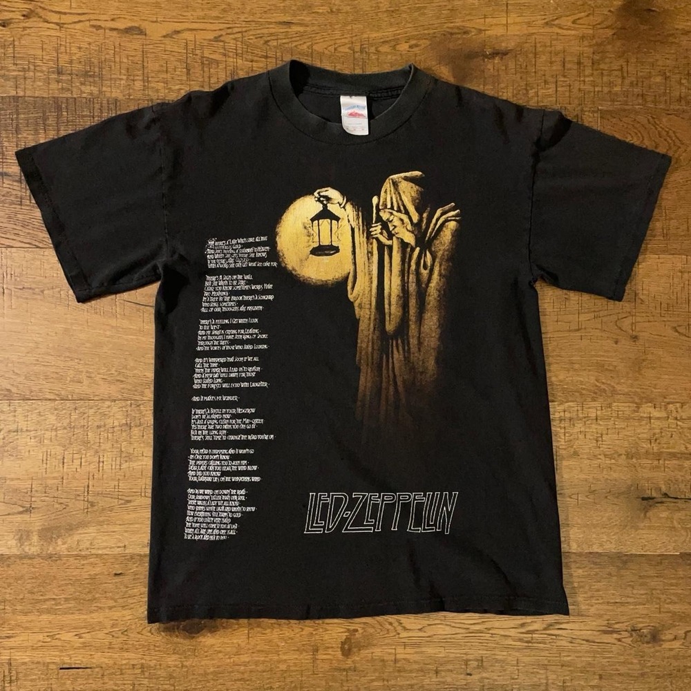 Led Zeppelin Band Tee Mens M Black Retro Stairway to Heaven Graphic T-Shirt